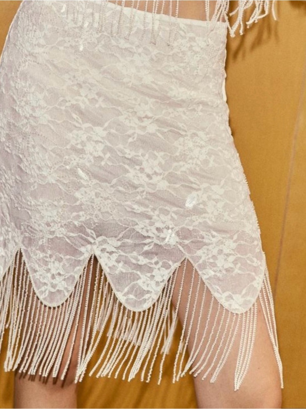 Zara viral fringe beaded scalloped skirt